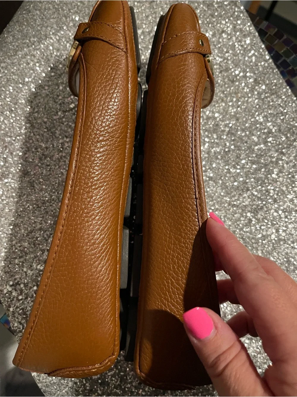 Michael Kors Cognac Leather Ballet Flats with Gold MK Medallion